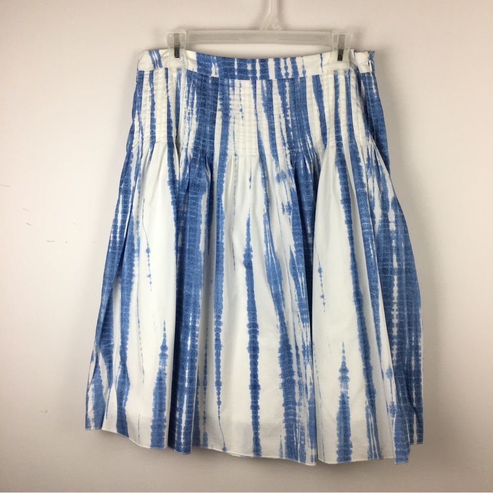 ashley B Bernardo White Blue Watercolor Tie Dye A Line Full Skirt 100% Cotton 12